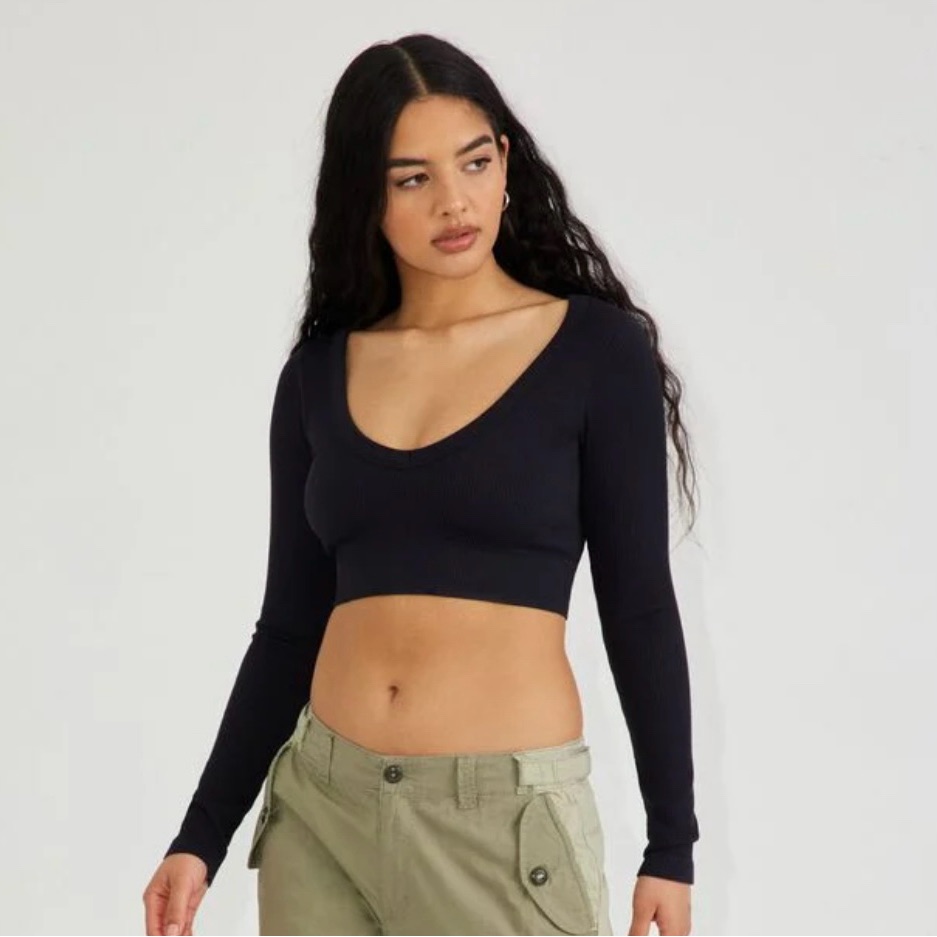 Garage Black Long Sleeve Crop Top Women's Size L